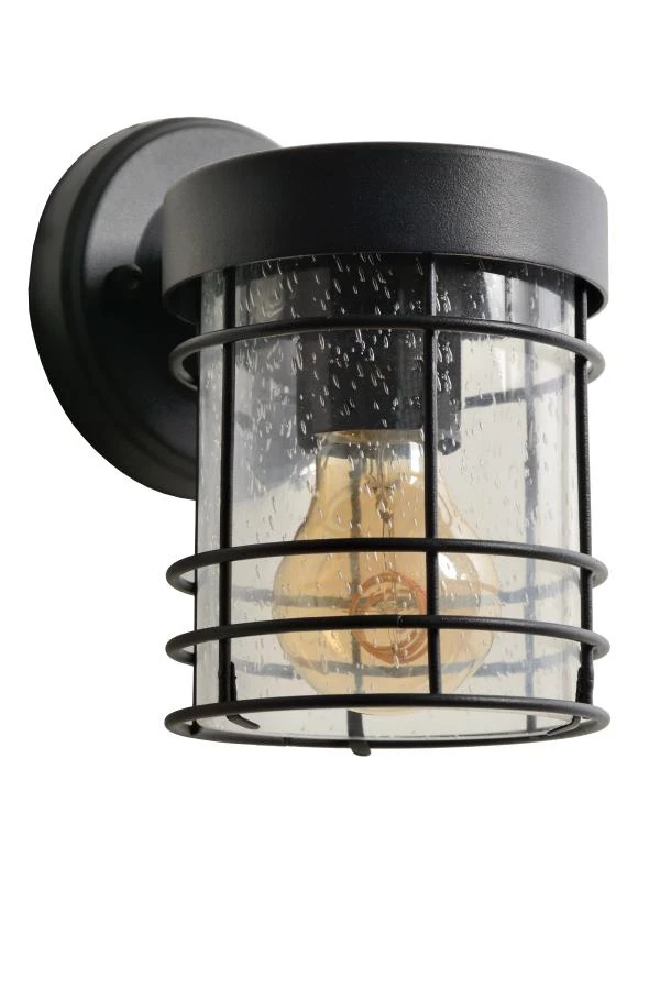 Lucide KEPPEL - Wandlamp Binnen/Buiten - 1xE27 - IP23 - Zwart - uitgezet
